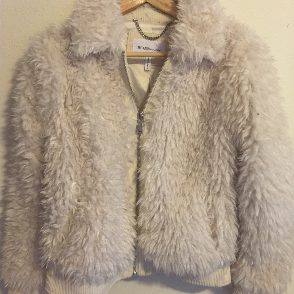 BCBGeneration off white faux zip front jacket